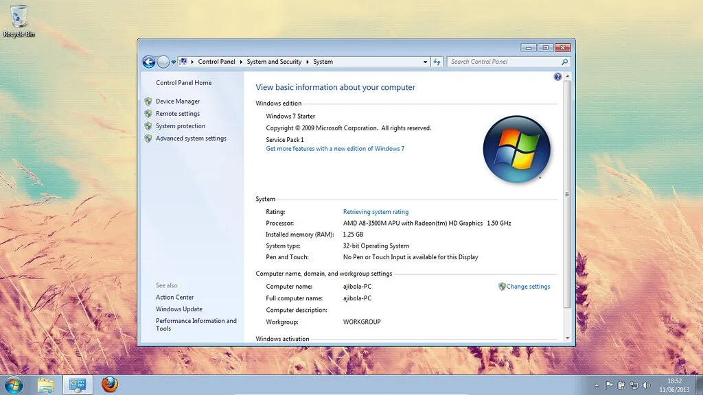 Windows 7 system information